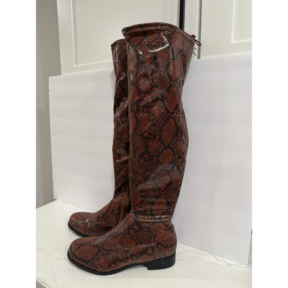 ShoeDazzle Reena Brown Snake Tall Boots Flat Knee High Faux Snakeprint Y2K 9.5 - Picture 8 of 11